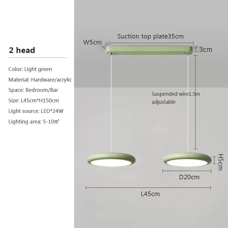 Lustre LED Nordique Vert 1-3 Tête Disque Suspension - Luminaire Design pour Salon, Chambre, Cuisine - Décor Maison | Marco Lucetti D / Lumière blanche