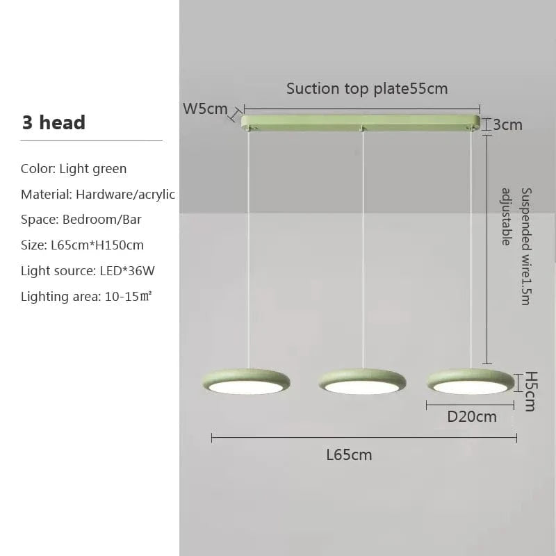 Lustre LED Nordique Vert 1-3 Tête Disque Suspension - Luminaire Design pour Salon, Chambre, Cuisine - Décor Maison | Marco Lucetti J. / Lumière blanche