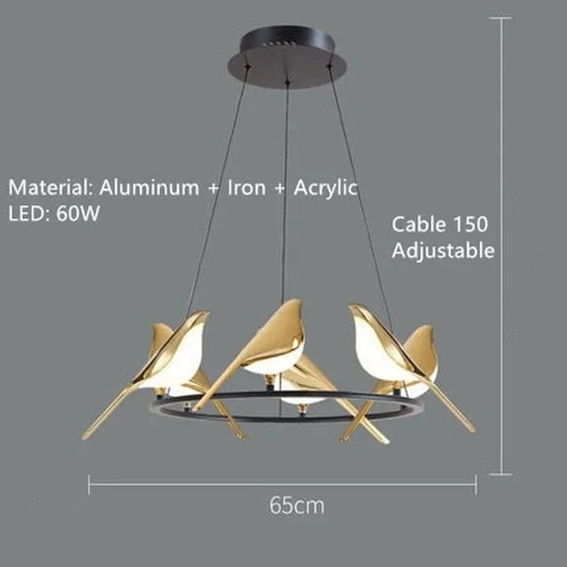 Lustre LED Oiseau-de-pie : Suspension Créative | Marco Lucetti 6 oiseaux ronds / Blanc chaud
