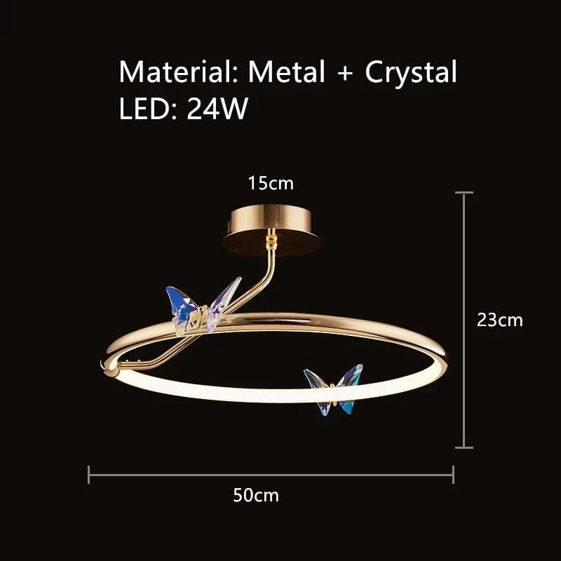 Lustre LED Papillon en Anneau d'Or pour Déco Loft | Marco Lucetti B-50cm / 3 modifiables