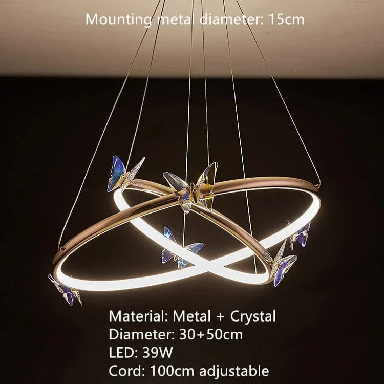 Lustre LED Papillon en Anneau d'Or pour Déco Loft | Marco Lucetti C-30-50cm / 3 modifiables