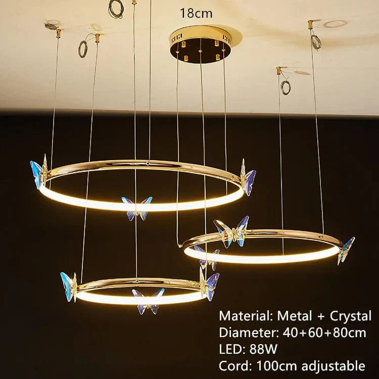 Lustre LED Papillon en Anneau d'Or pour Déco Loft | Marco Lucetti C-40 60 80 cm / 3 modifiables
