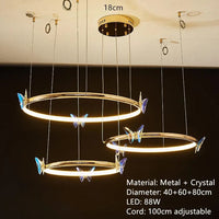 Lustre LED Papillon en Anneau d'Or pour Déco Loft | Marco Lucetti C-40 60 80 cm / 3 modifiables
