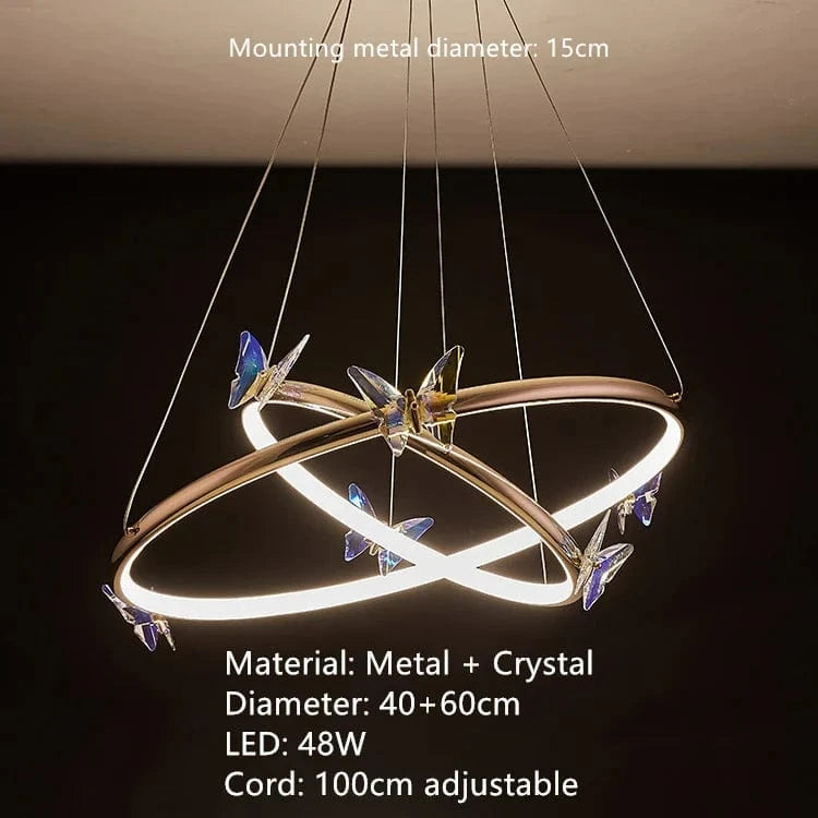 Lustre LED Papillon en Anneau d'Or pour Déco Loft | Marco Lucetti C-40-60cm / 3 modifiables