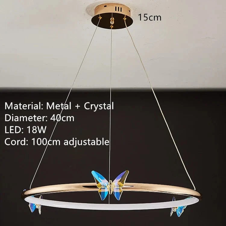 Lustre LED Papillon en Anneau d'Or pour Déco Loft | Marco Lucetti C-40cm / 3 modifiables