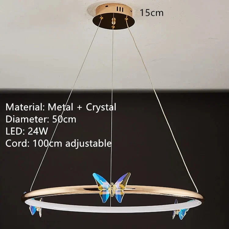 Lustre LED Papillon en Anneau d'Or pour Déco Loft | Marco Lucetti C-50cm / 3 modifiables