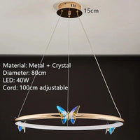 Lustre LED Papillon en Anneau d'Or pour Déco Loft | Marco Lucetti C-80cm / 3 modifiables