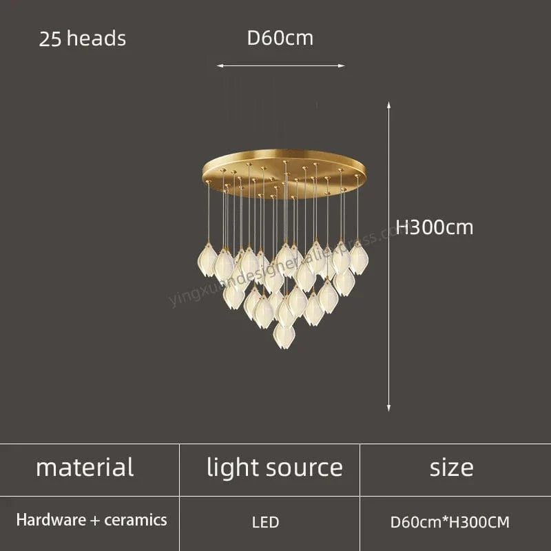 Lustre LED Pétale en Céramique Moderne Décoratif | Marco Lucetti 25 têtes / Lumière blanche