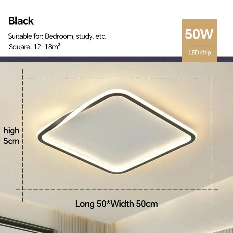 Lustre LED Plafond Maison - Éclairage Élégant | Marco Lucetti Carré Noir 50cm / Blanc chaud (pas de RC)