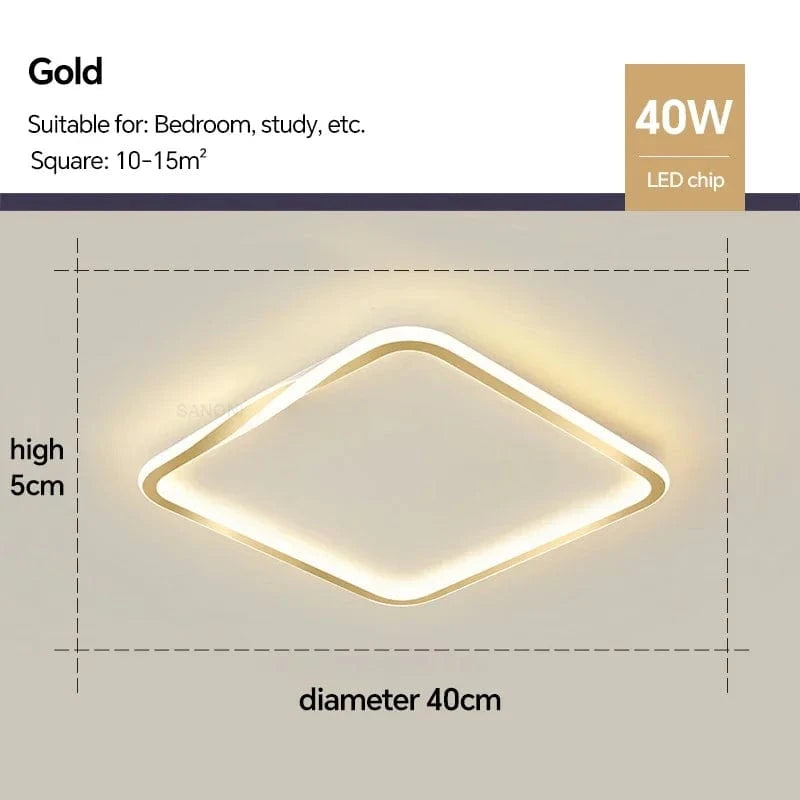 Lustre LED Plafond Maison - Éclairage Élégant | Marco Lucetti Carré Or 40cm / Blanc chaud (pas de RC)