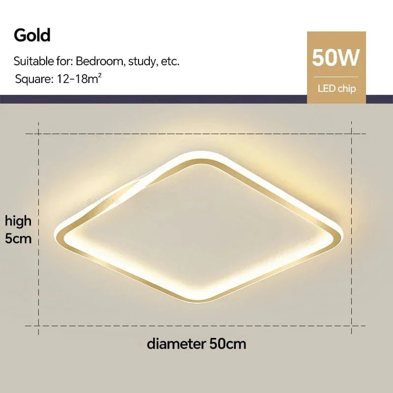 Lustre LED Plafond Maison - Éclairage Élégant | Marco Lucetti Carré Or 50cm / Blanc chaud (pas de RC)