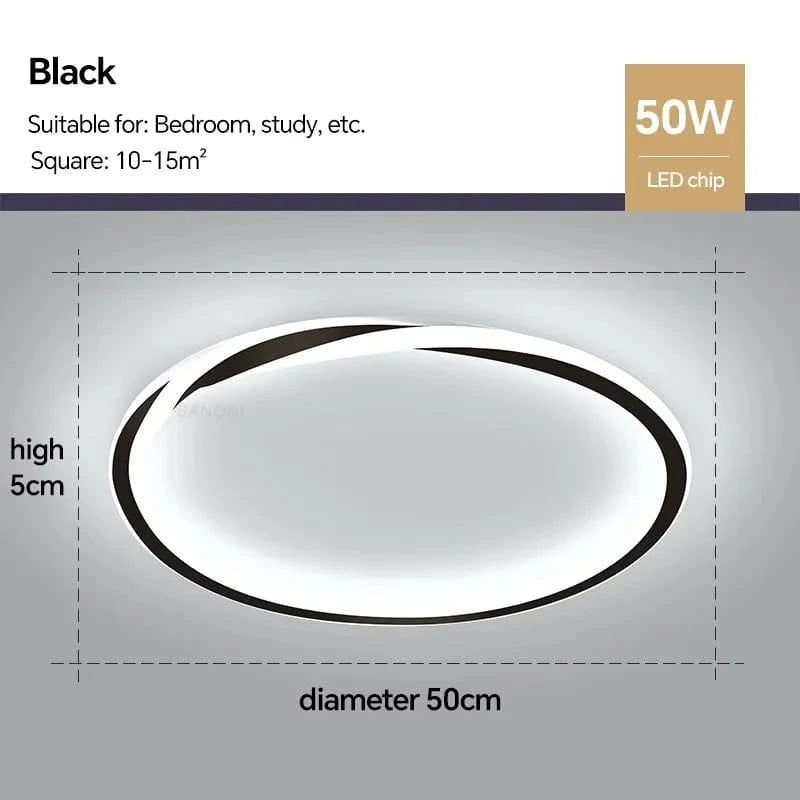 Lustre LED Plafond Maison - Éclairage Élégant | Marco Lucetti Circulaire Noir 50cm / Blanc chaud (pas de RC)