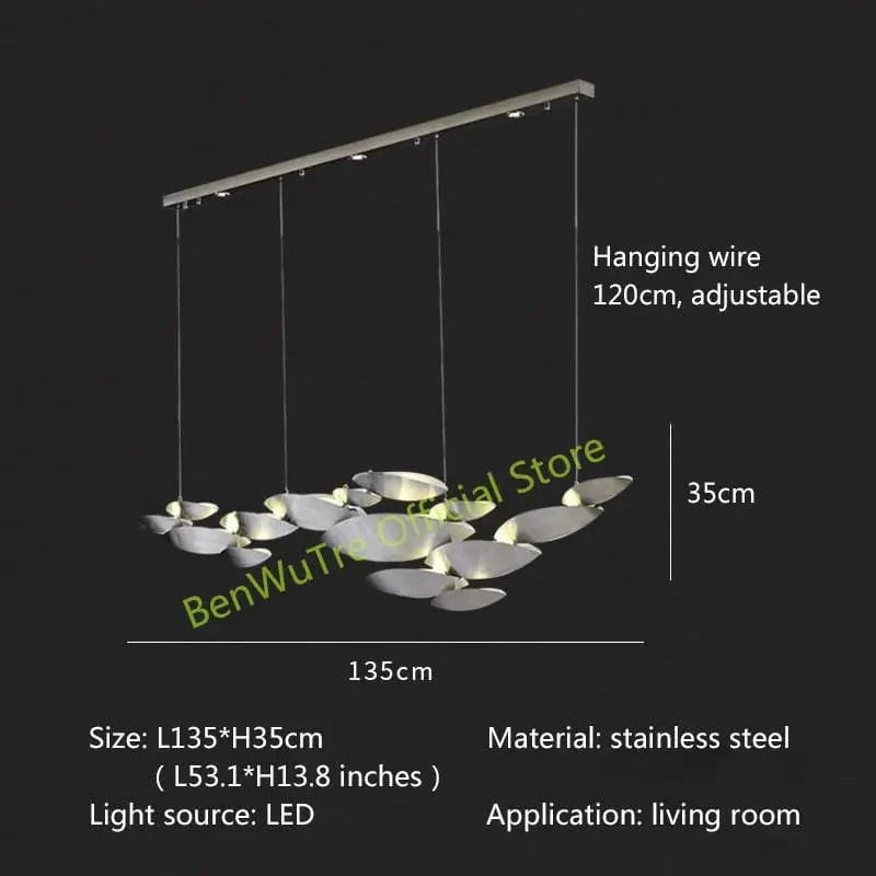 Lustre LED Postmoderne en Acier Inoxydable pour Villa de Luxe | Marco Lucetti Longueur 135cm / Blanc chaud