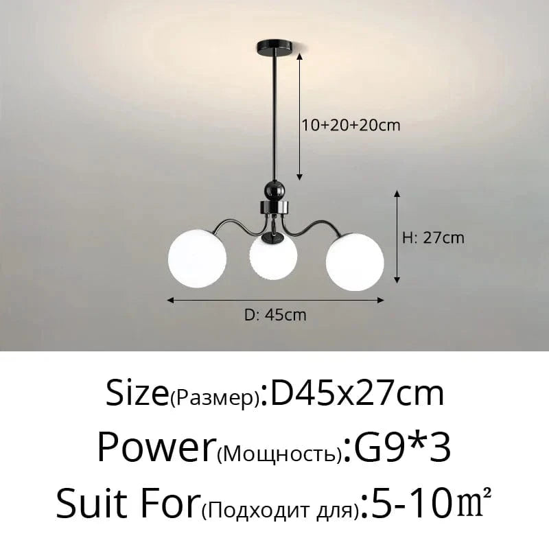 Lustre LED Qiyimei Artglass - Éclairage Intérieur Décoratif de Qualité | Marco Lucetti 3 couleurs Pas de télécommande / Noir 3 têtes