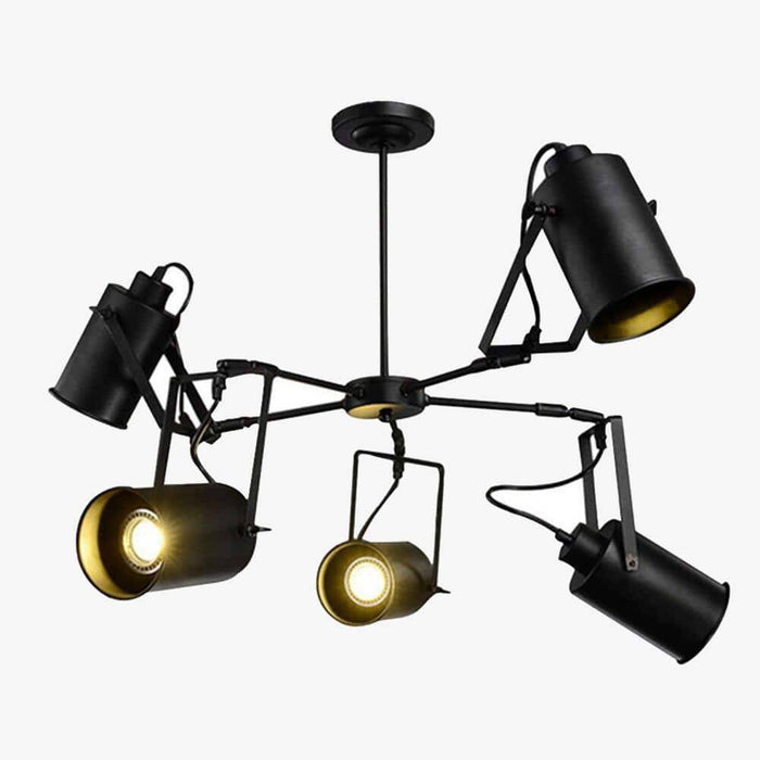 Lustre LED rétro en métal noir avec spots cylindres Loft. | Marco Lucetti 5 lampes