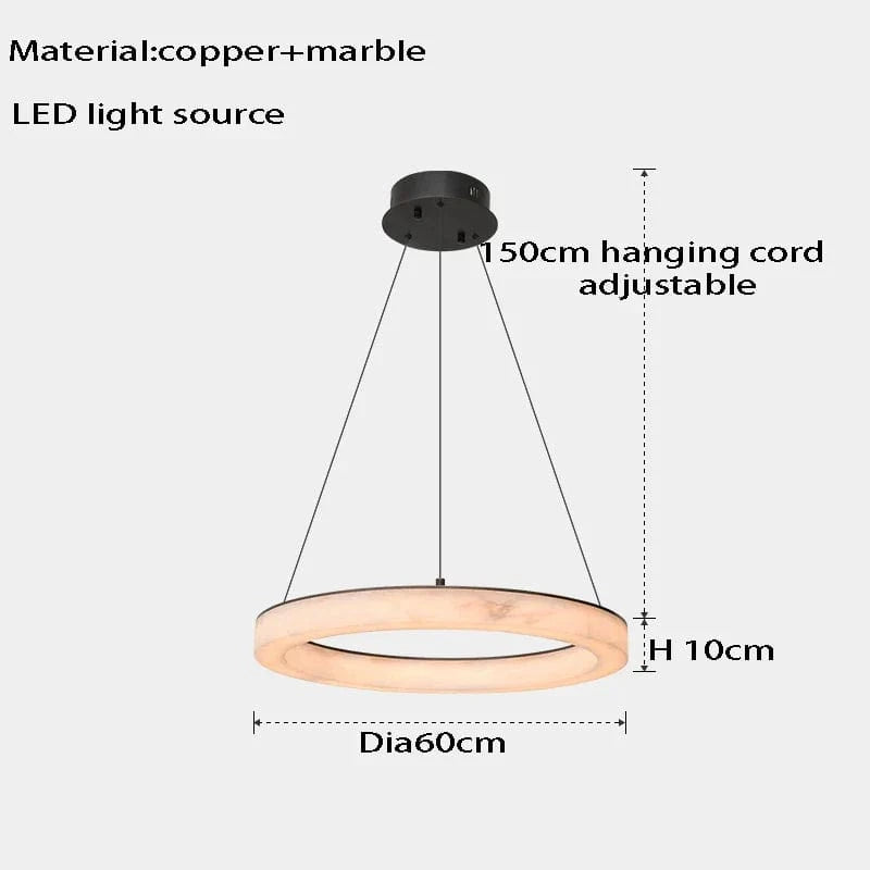 Lustre LED rond en marbre de haute qualité | Marco Lucetti Diamètre 60 cm / Cadre doré / Lumière chaude