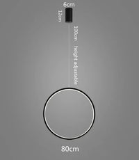 Lustre LED Rond Minimaliste Suspensions Noires - Éclairage Intérieur Design | Marco Lucetti D80CM / Corps de lampe noir / Blanc froid