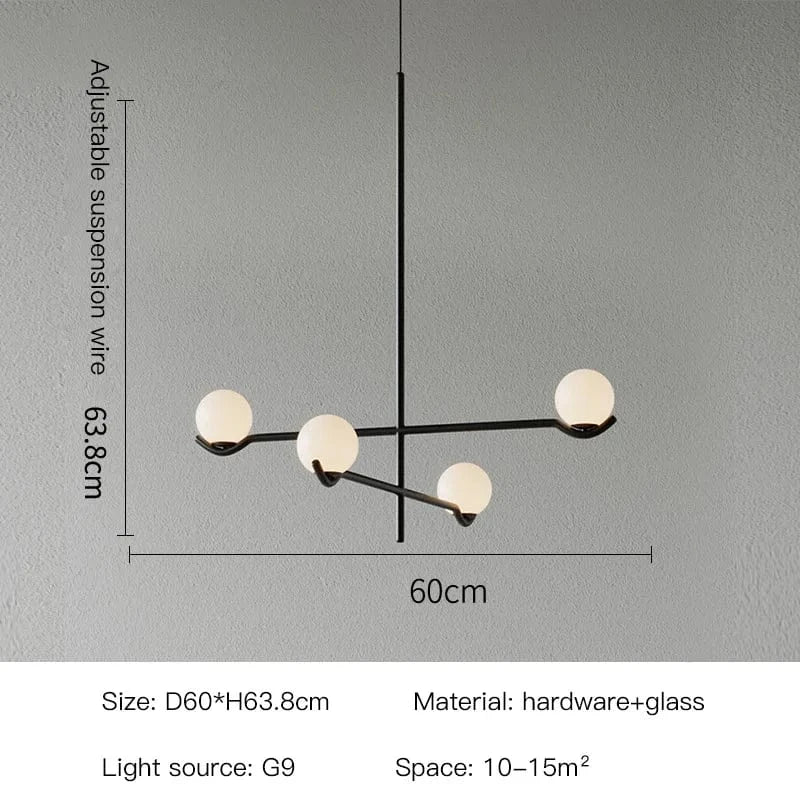 Lustre LED Scandinave Moderne Noir/Or pour Chambre à Coucher et Salon-Salle à Manger | Marco Lucetti Noir - 4 têtes / Ampoule chaude