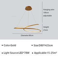 Lustre LED suspendu au design contemporain | Marco Lucetti Or 80cm / Blanc froid (pas de RC)