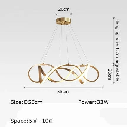 Lustre LED suspendu design nordique. | Marco Lucetti Or-D55cm / Blanc froid 6000K
