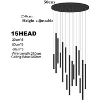 Lustre LED Suspendu Moderne pour Villa Loft Hôtel | Marco Lucetti 15 têtes / Corps de lampe noir / Blanc froid