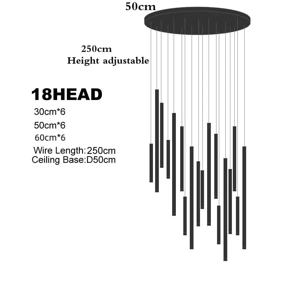 Lustre LED Suspendu Moderne pour Villa Loft Hôtel | Marco Lucetti 18 têtes / Corps de lampe noir / Blanc froid