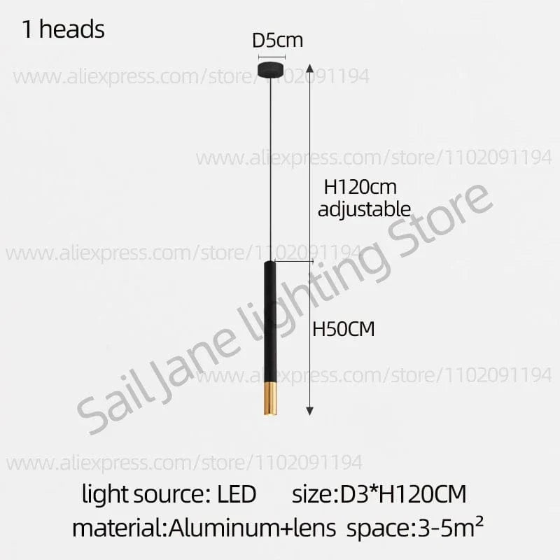 Lustre LED Tubulaire Premium pour Éclairage Intérieur de Restaurant | Marco Lucetti 1 tête / Lumière blanche