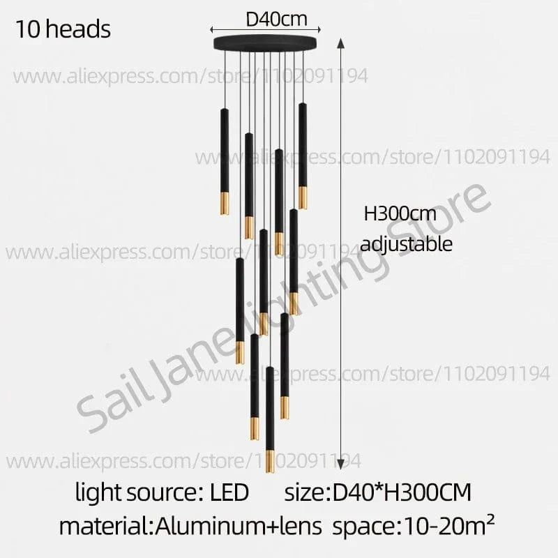 Lustre LED Tubulaire Premium pour Éclairage Intérieur de Restaurant | Marco Lucetti 10 têtes / Lumière blanche