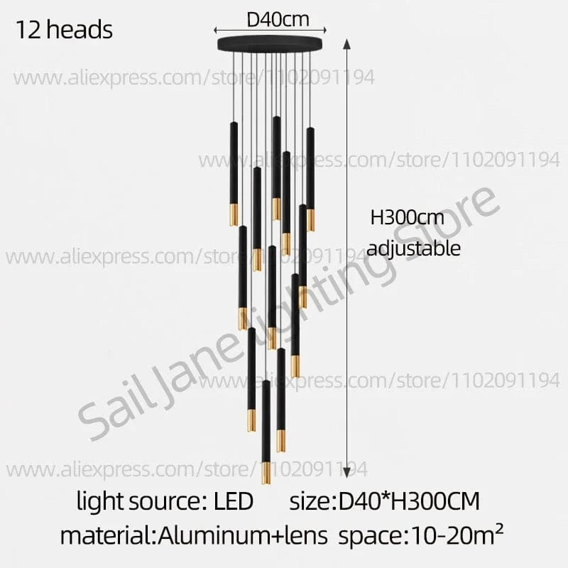 Lustre LED Tubulaire Premium pour Éclairage Intérieur de Restaurant | Marco Lucetti 12 têtes / Gradation RC