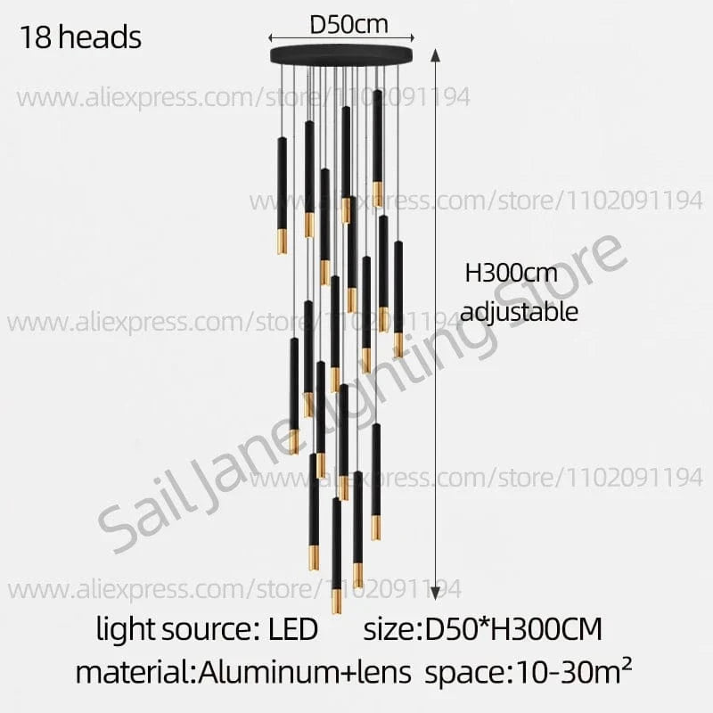 Lustre LED Tubulaire Premium pour Éclairage Intérieur de Restaurant | Marco Lucetti 18 têtes / Gradation RC