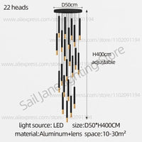 Lustre LED Tubulaire Premium pour Éclairage Intérieur de Restaurant | Marco Lucetti 22 têtes / Lumière blanche