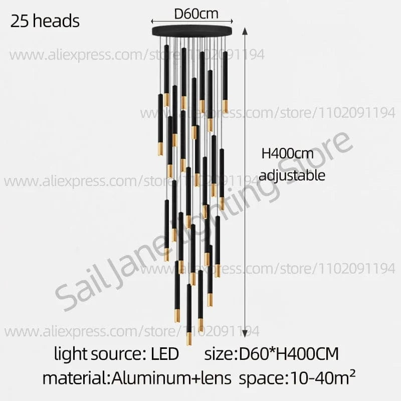 Lustre LED Tubulaire Premium pour Éclairage Intérieur de Restaurant | Marco Lucetti 25 têtes / Gradation RC