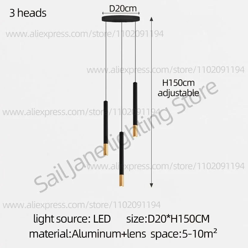 Lustre LED Tubulaire Premium pour Éclairage Intérieur de Restaurant | Marco Lucetti 3 têtes / Gradation RC