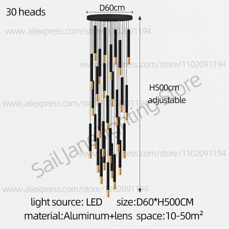 Lustre LED Tubulaire Premium pour Éclairage Intérieur de Restaurant | Marco Lucetti 30 têtes / Lumière blanche