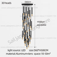 Lustre LED Tubulaire Premium pour Éclairage Intérieur de Restaurant | Marco Lucetti 30 têtes / Lumière blanche