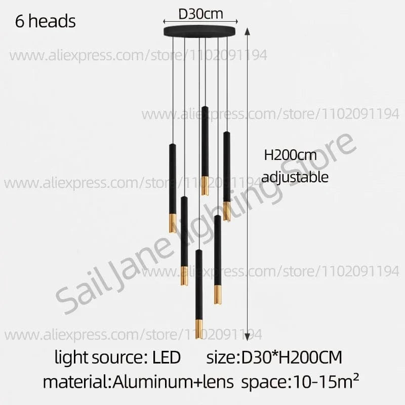 Lustre LED Tubulaire Premium pour Éclairage Intérieur de Restaurant | Marco Lucetti 6 têtes / Lumière blanche