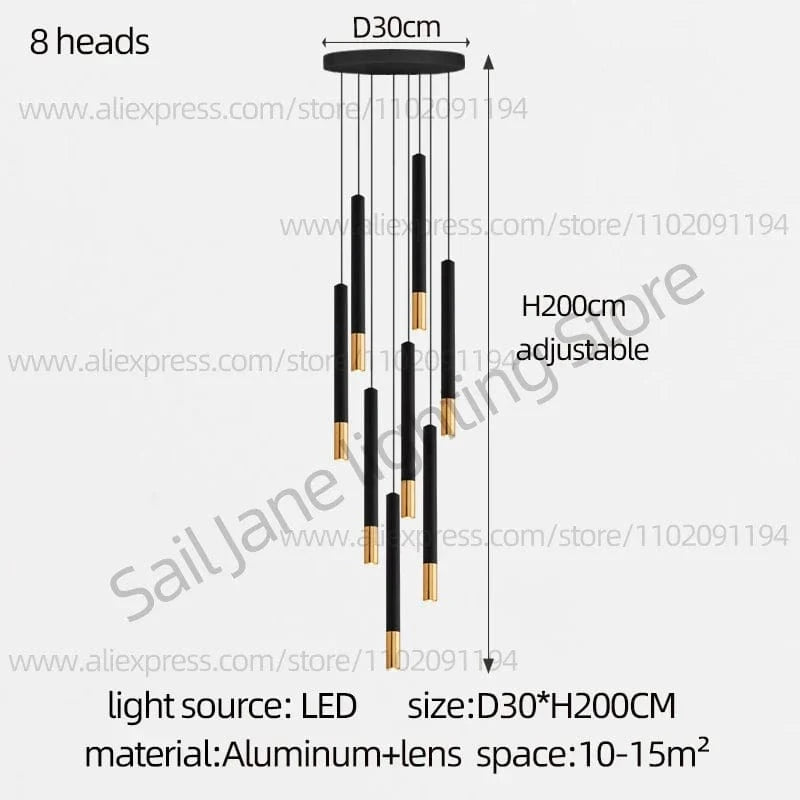 Lustre LED Tubulaire Premium pour Éclairage Intérieur de Restaurant | Marco Lucetti 8 têtes / Gradation RC