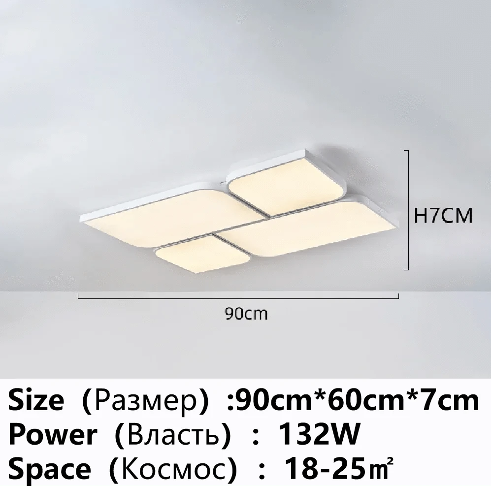 Lustre LED Ultra Lumineux pour Salon et Chambre d'Enfants | Marco Lucetti Rectangulaire 90cm / Promesse avec télécommande