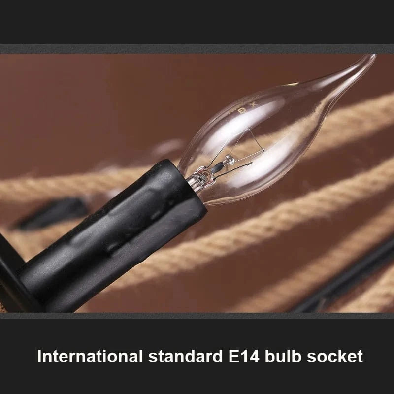 Lustre loft américain en bois et corde de chanvre industrielle | Marco Lucetti