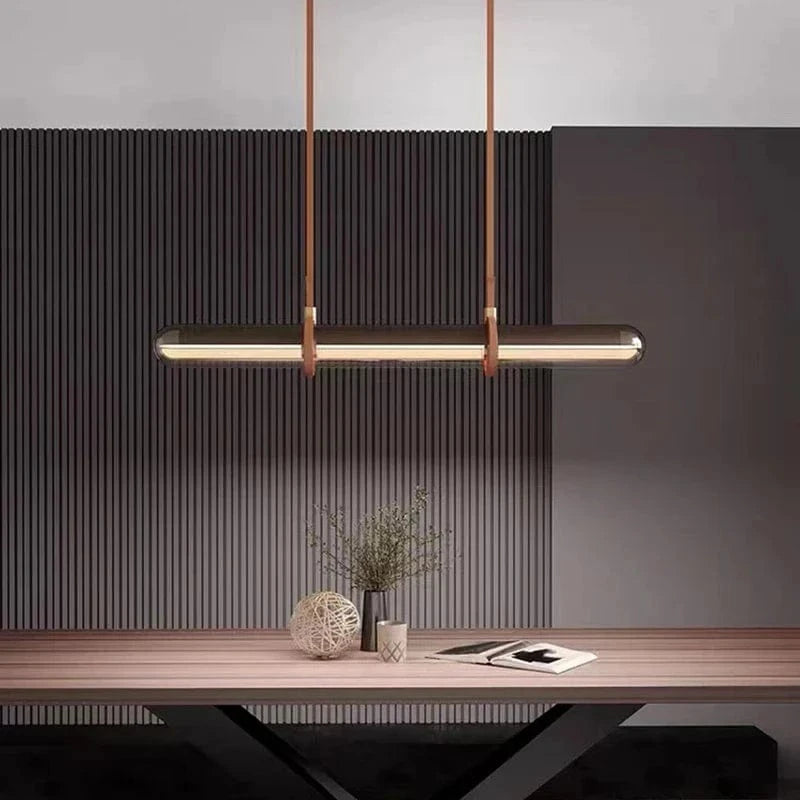 Lustre Long Design Moderne - Décoration Maison LED Luxe Cuir Verre | Marco Lucetti