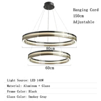 Lustre Long en Verre LED Design Minimaliste - Luxe Épuré | Marco Lucetti A 2 cercles de 80 cm / Lumière naturelle