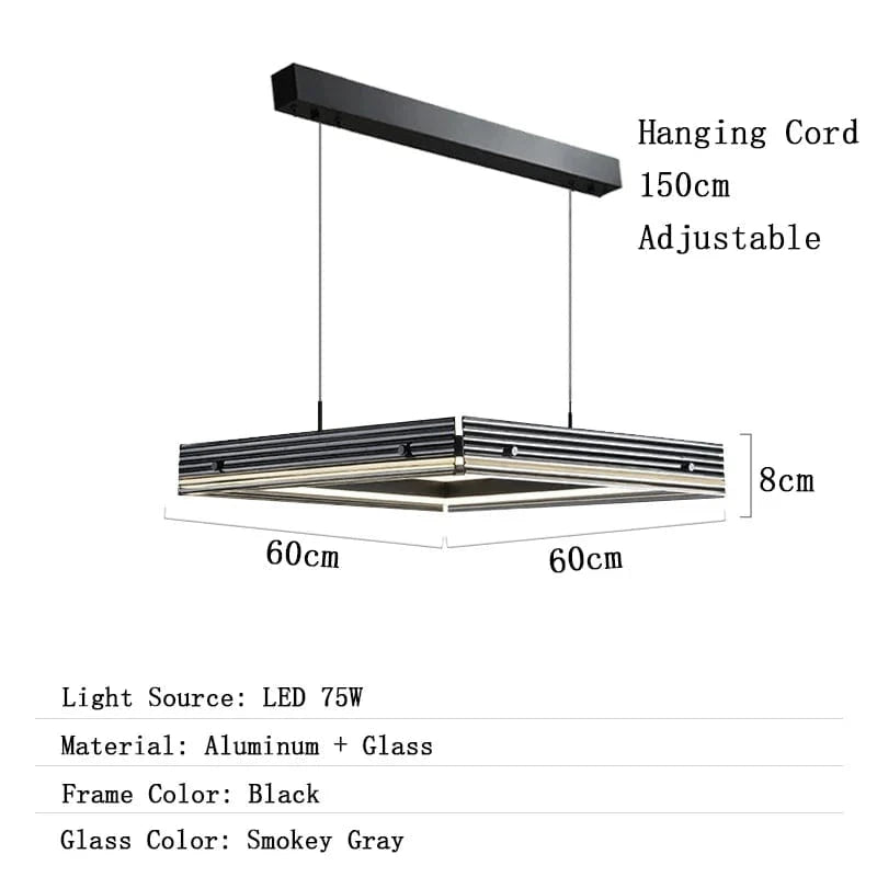 Lustre Long en Verre LED Design Minimaliste - Luxe Épuré | Marco Lucetti Carré 60cm / Lumière blanche