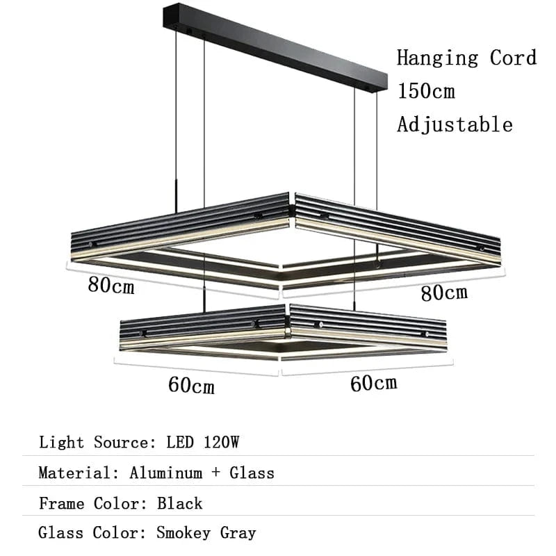 Lustre Long en Verre LED Design Minimaliste - Luxe Épuré | Marco Lucetti Carré 80-60cm / Lumière naturelle