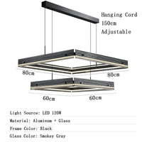 Lustre Long en Verre LED Design Minimaliste - Luxe Épuré | Marco Lucetti Carré 80-60cm / Lumière naturelle