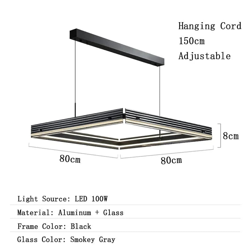 Lustre Long en Verre LED Design Minimaliste - Luxe Épuré | Marco Lucetti Carré 80cm / Lumière chaude