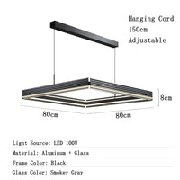 Lustre Long en Verre LED Design Minimaliste - Luxe Épuré | Marco Lucetti Carré 80cm / Lumière chaude