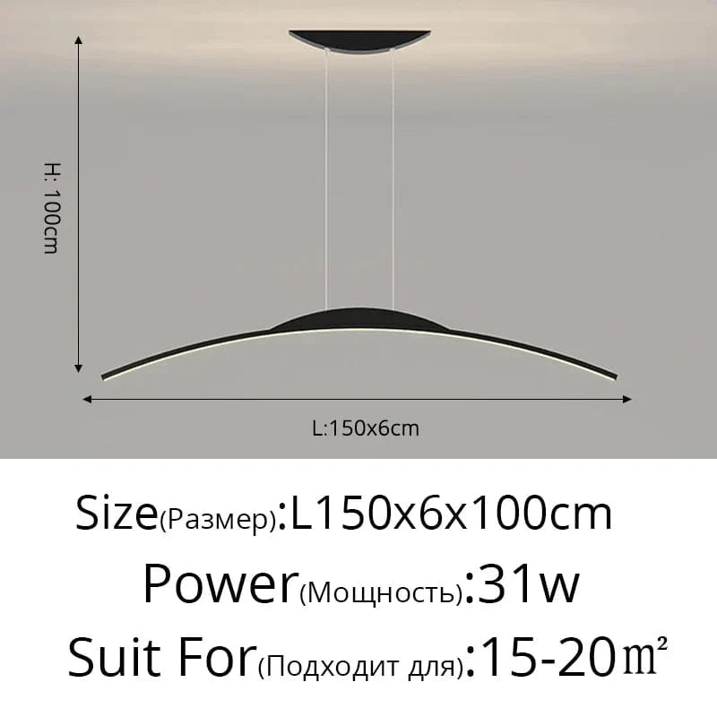 Lustre Long LED Minimaliste Éclat Moderne avec Hauteur Réglable | Marco Lucetti B Noir 150cm / Blanc froid, pas de télécommande