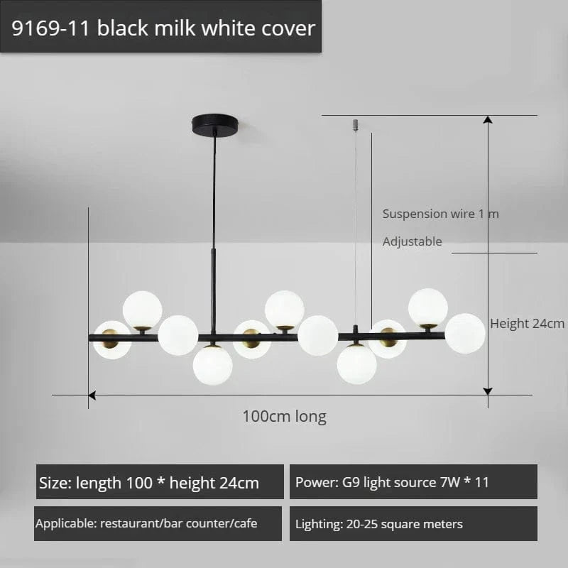 Lustre Long Moderne en Boule de Verre Abat-jour Suspendu Décoration LED - Élégance Lumineuse | Marco Lucetti 11-noir-blanc / Lumière 3 couleurs