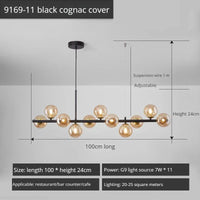 Lustre Long Moderne en Boule de Verre Abat-jour Suspendu Décoration LED - Élégance Lumineuse | Marco Lucetti 11-noir-Cognac / Lumière neutre 4000K