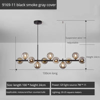 Lustre Long Moderne en Boule de Verre Abat-jour Suspendu Décoration LED - Élégance Lumineuse | Marco Lucetti 11-noir-Gris Fumée / Lumière 3 couleurs